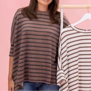 Elegant Striped Brown and Black Women's Tunic